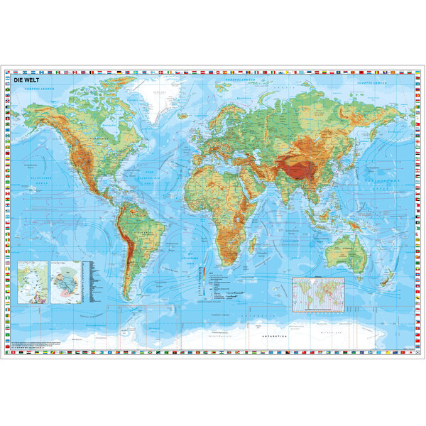 Stiefel World map physical with flag border (95x62)