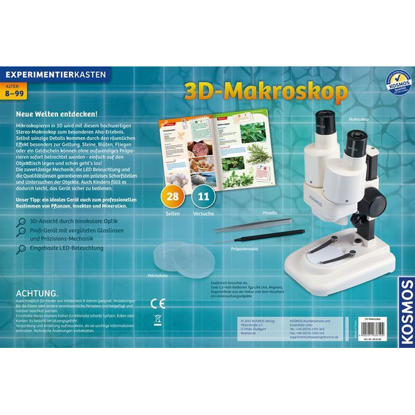 Kosmos Verlag Stereo microscope 3-D macroscope research package, 20x, LED