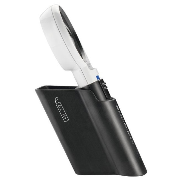 Eschenbach MOBASE stand for Mobilux 5.0X and 6.0X illuminated pocket magnifiers