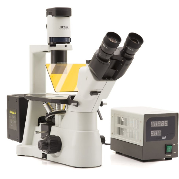 Optika Inverted microscope Mikroskop IM-3F-EU, trino, invers, phase, FL-HBO, B&G Filter, IOS LWD W-PLAN, 40x-400x, EU