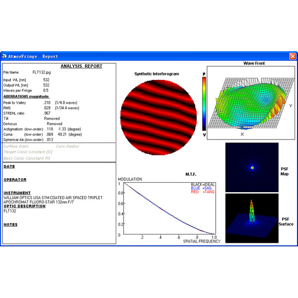 William Optics Apochromatic refractor AP 132/925 Fluorostar 132 Blue OTA