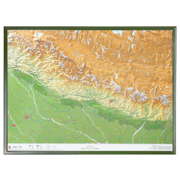 Georelief Regional map Nepal groß 3D mit Holzrahmen