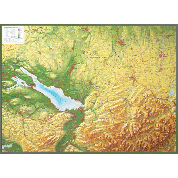 Georelief Regional map Allgäu Bodensee 3D Reliefkarte (77 x 57 cm)