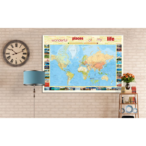 Bacher Verlag World map for your journeys "Places of my life" extra-large including NEOBALLS