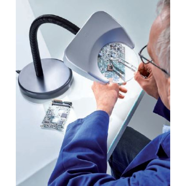 Schweizer Tech-Line LED magnifying lamp, 4500K tabletop base, 2x/Ø120mm, biconvex, tabletop base