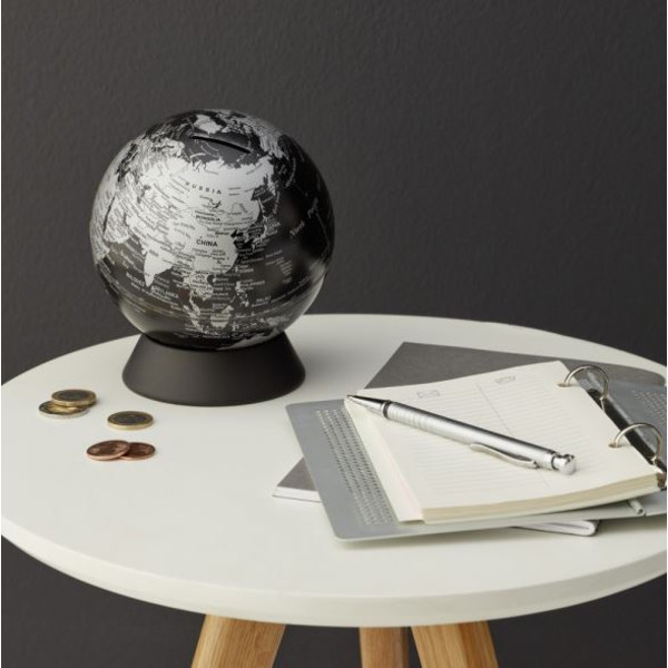 TROIKA Globe Orion Matt Black Money Box 14cm