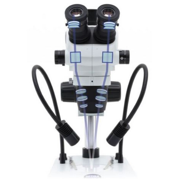 Optika Stereo zoom microscope SZO-2, trino, 6.7-45x, Stand column, without Lighting