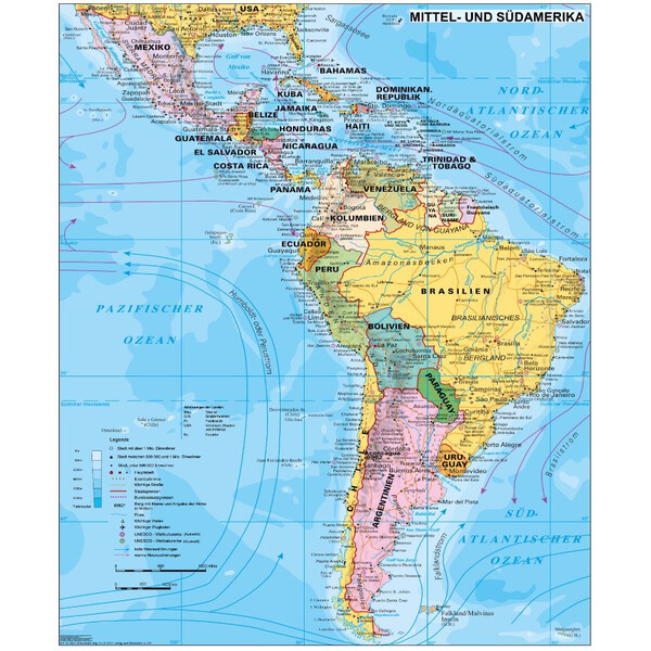 Stiefel Continental map Central and South America political (97 x 119 cm)