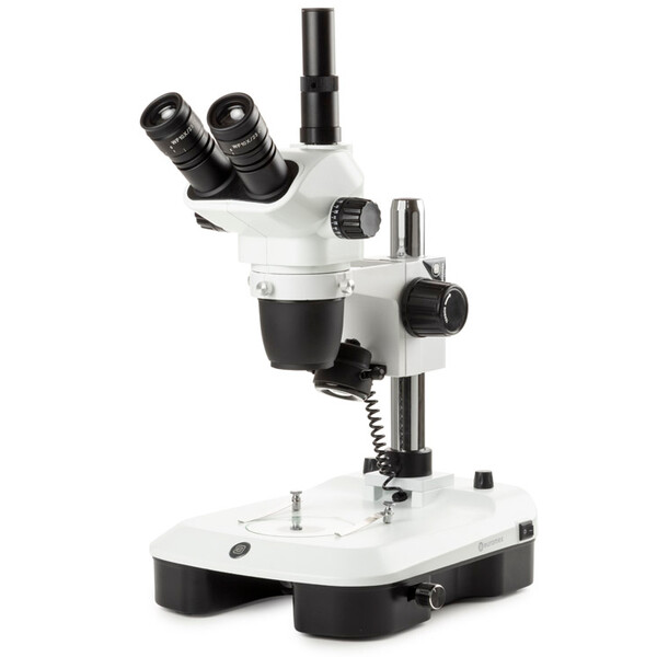 Euromex Stereo zoom microscope NZ.1703-M, 6.5-55x, Column, Incident and Transmitted light, trino, Mirror for Dark field, Embryology