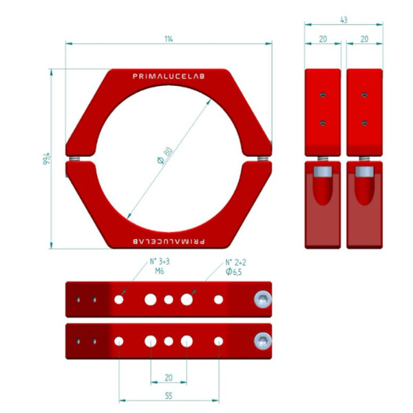 PrimaLuceLab Tube clamps PLUS 80mm