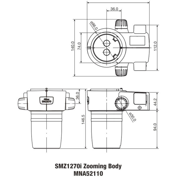 Nikon SMZ-1270i Stereo Zoom Head, trino, 6.3-80x, click stop, ratio 12.7:1, 64 mm, 0-30°, WD 70 mm