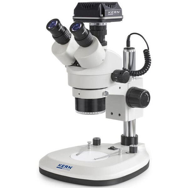 Kern Microscope OZL 466C825, Greenough, Column, 7-45x, 10x/20, Incident/Transmitted light 3W LED, Ringlight, Camera 5MP, USB 2.0