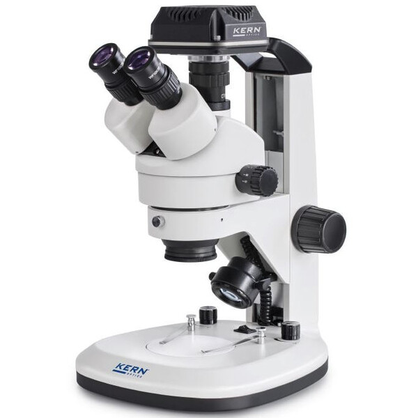 Kern Microscope OZL 468C832, Greenough, Gear rack, 7-45x, 10x/20, Incident/Transmitted light, 3W LED, Camera 5MP, USB 3.0