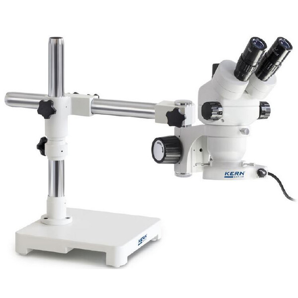 Kern Stereo zoom microscope OZM 902, bino, 7x-45x, HSWF, Tripod, single arm with table-top, LED ring light 4.5 W