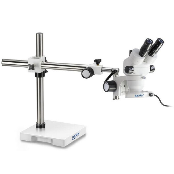 Kern Stereo zoom microscope OZM 912, bino, 7x-45x, HSWF 10x23 mm, Tripod, single-arm (430 mm x 385 mm) w. stage, LED ring light 4.5 W