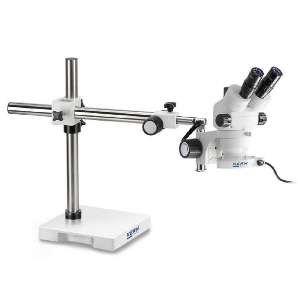 Kern Stereo zoom microscope OZM 913, trino, 7x-45x, HSWF 10x23 mm, Tripod, single-arm (515 mm x 614 mm) with stage, LED ring light 4.5 W