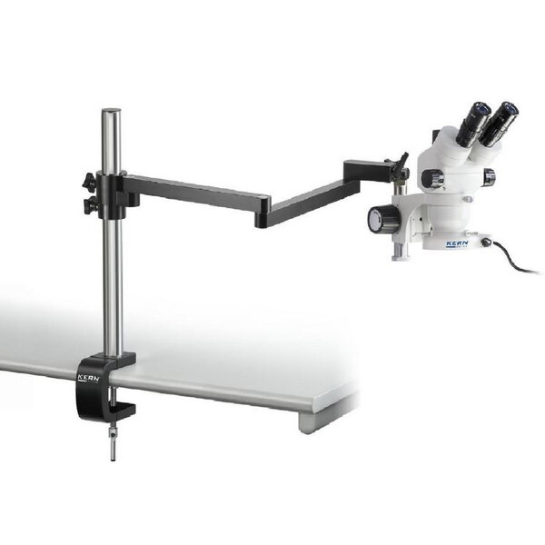 Kern Stereo zoom microscope OZM 953, trino, 7-45x, HSWF 10x23 mm, Industriel stand, table clamp, Ring light LED, 4.5W