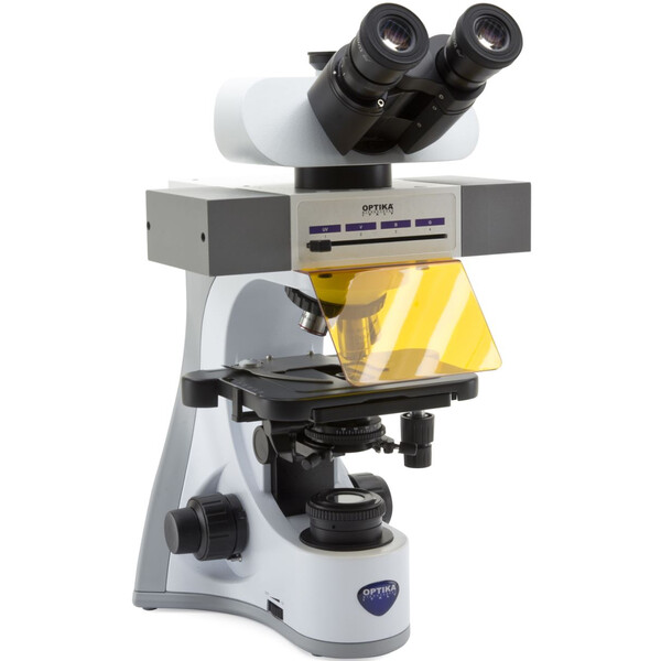 Optika Microscope B-510LD4, LED fluorescence, trino, 1000x, plan IOS, 4 empty filter set slots