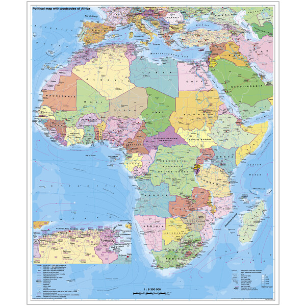 Carte des continents Stiefel Afrika politisch mit PLZ