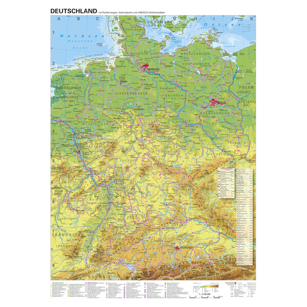 Stiefel Map Deutschland Radfernwege (68x98)