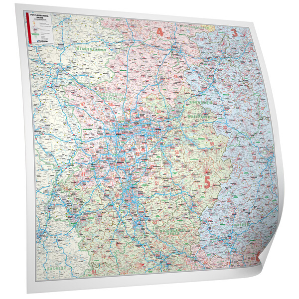 Bacher Verlag Regional map North Rhine-Westphalia with postcodes (152 x 150 cm)