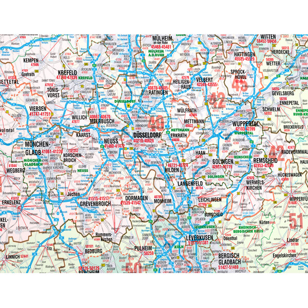 Bacher Verlag Regional map North Rhine-Westphalia with postcodes (152 x 150 cm)