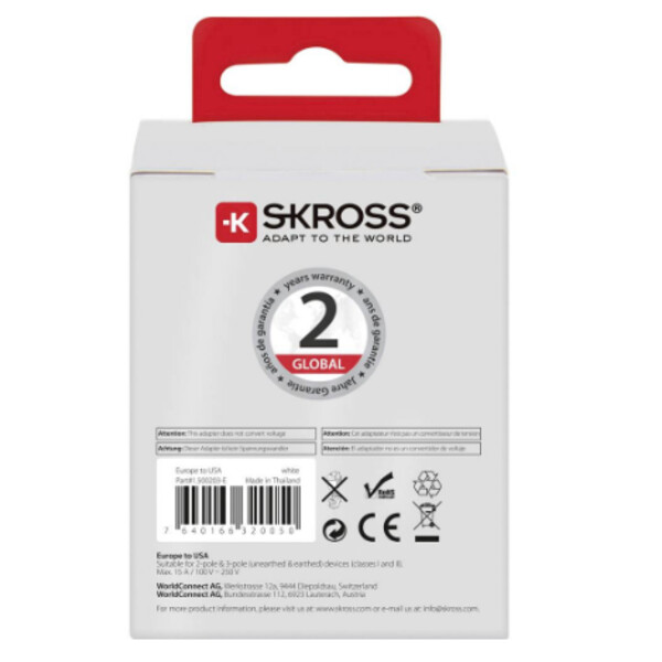 Skross Power pack Travel adapter Europe to USA