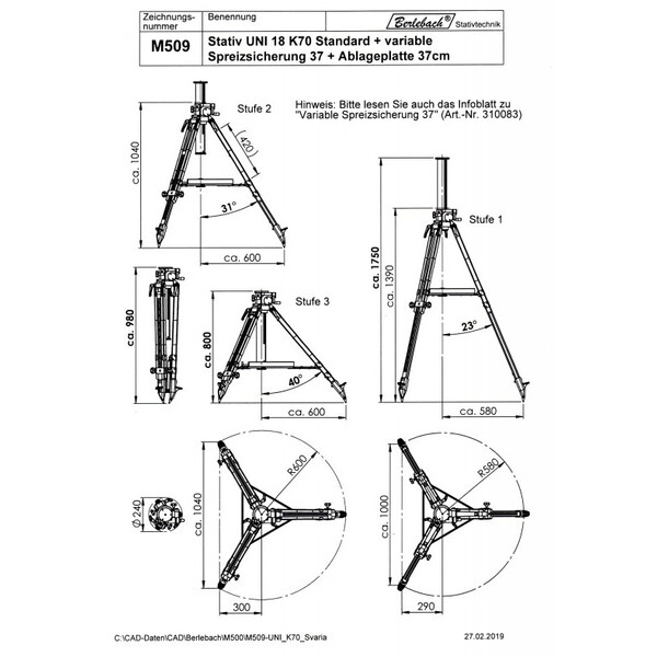 Berlebach Wooden tripod UNI 18 K70 3/8"