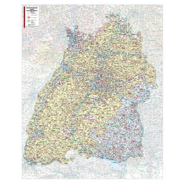 Kastanea Regional map Postleitzahlenkarte Baden-Württemberg (99 x 122 cm)