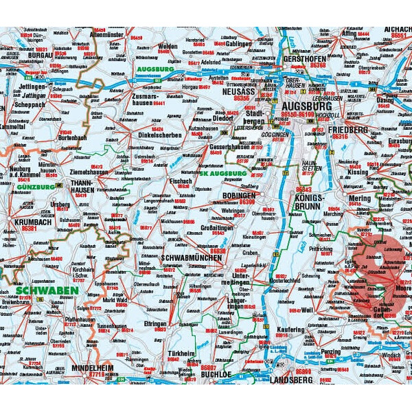 Kastanea Regional map Postleitzahlenkarte Bayern (110 x 112 cm)