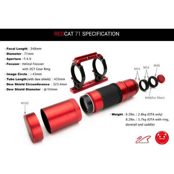 William Optics Apochromatic refractor AP 71/350 RedCat 71 OTA