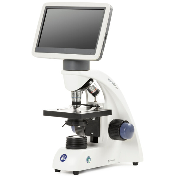 Euromex Microscope MicroBlue, MB.1051-LCD, 5.6 inch LCD screen, Achr. 4/10/S40x Objectives, DIN 35mm perf., 40x - 400x, LED 1W, Cross table