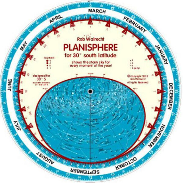 Rob Walrecht Star chart planisferio 30°S 25cm