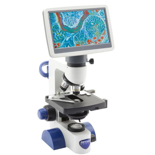 Optika Microscope B-62V, Screen, 7 inch, DIN, achromatic, 40-400x, LED 1W, Cross table, Abbe condenser