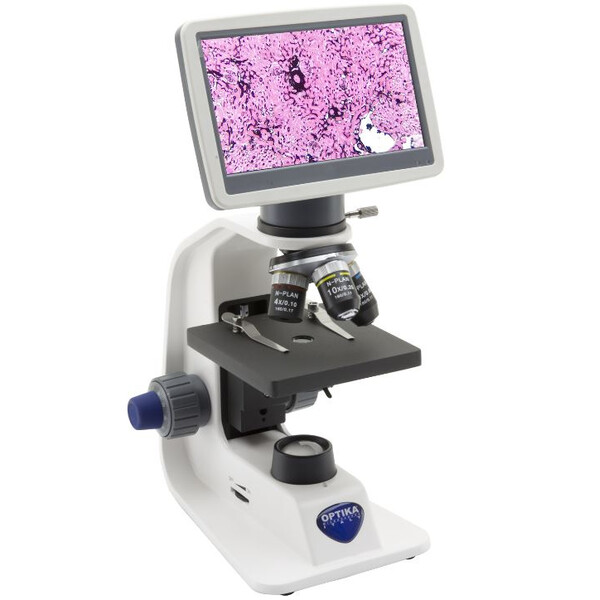 Optika Microscope B-151R-PLV, digital, mono, DIN, n-plan, 40x-400x, X-LED 1W, 2 MP, 30fps, LCD, +head, akku