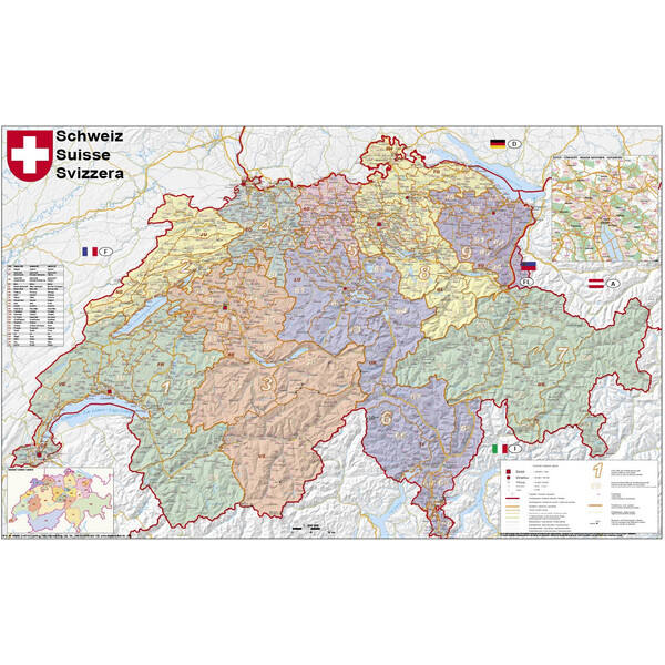 Stiefel Map Schweiz politisch mit Postleitzahlen (95 x 62 cm)