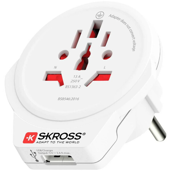 Alimentation électrique Skross Reiseadapter World to Europe USB 1.0