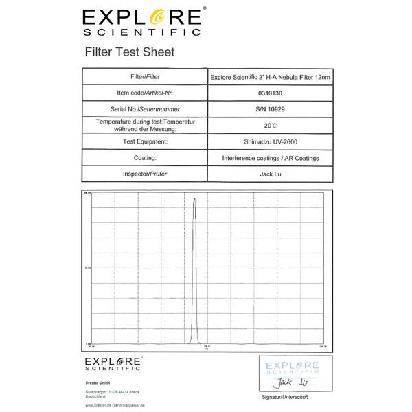 Explore Scientific Filters H-alpha 12nm 2"