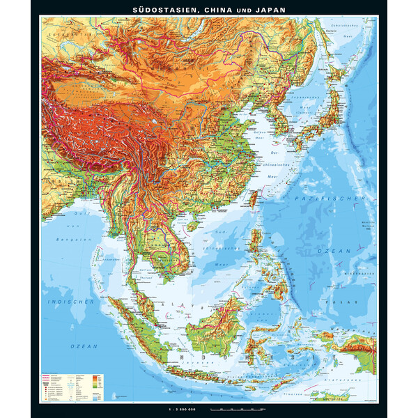 PONS Regional map Southeast Asia, China and Japan physical (199 x 231 cm)