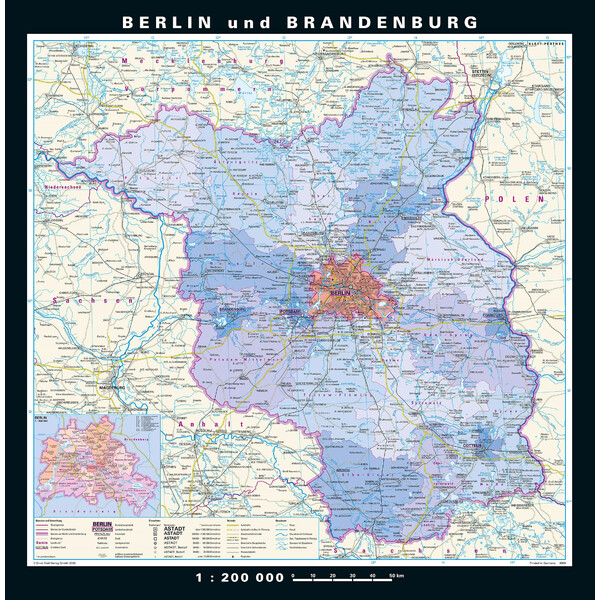 PONS Regional map Berlin-Brandenburg physisch/politisch (148 x 150 cm)