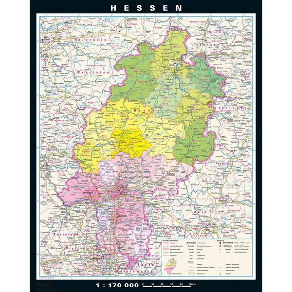 PONS Regional map Hessen physisch/politisch (148 x 183 cm)