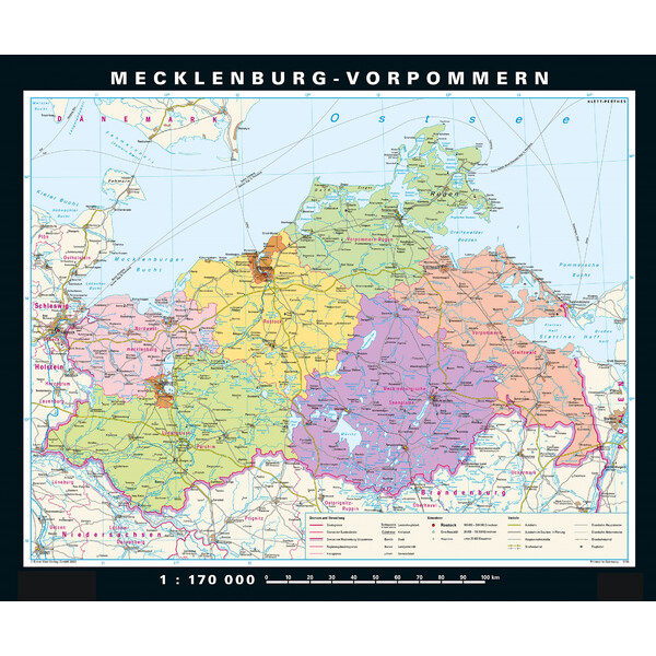 PONS Regional map Mecklenburg-Western Pomerania physical/political (178 x 148 cm)
