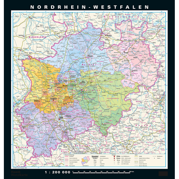 PONS Regional map Nordrhein-Westfalen physisch/politisch (148 x 155 cm)