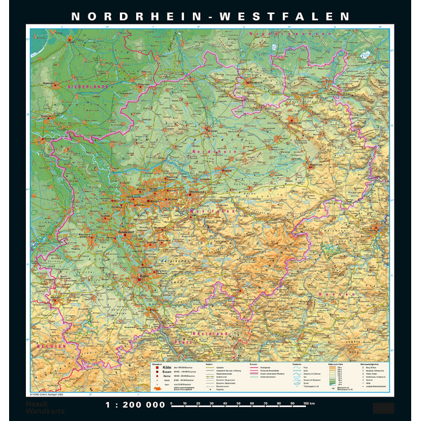 PONS Regional map Nordrhein-Westfalen physisch/politisch (148 x 155 cm)