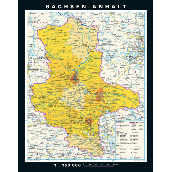 PONS Regional map Sachsen-Anhalt physisch/politisch (148 x 188 cm)