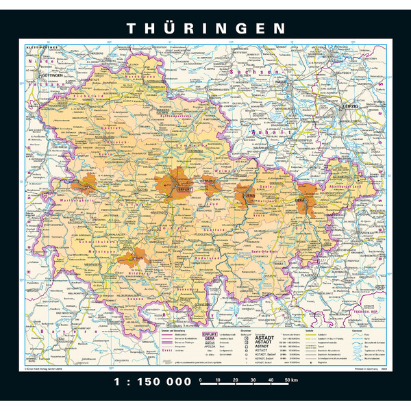 PONS Regional map Thüringen physisch/politisch (148 x 150 cm)