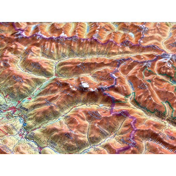 Georelief Regional map Tirol (78 x 58 cm) 3D Reliefkarte mit Holzrahmen