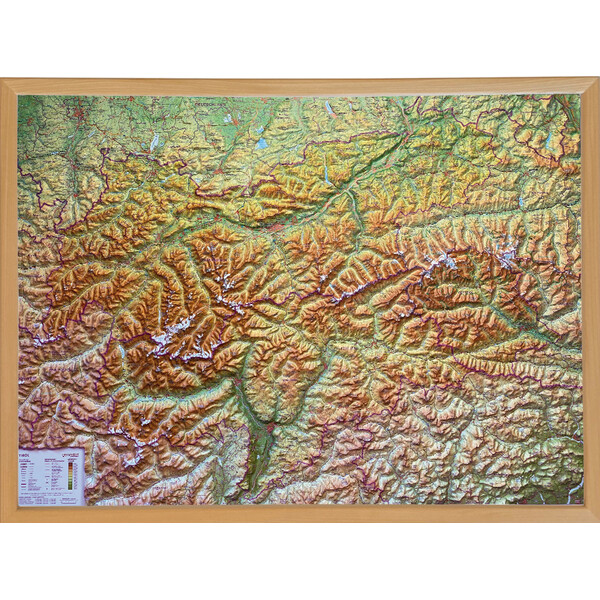 Georelief Tirol (78 x 58 cm) 3D relief map with wooden frame