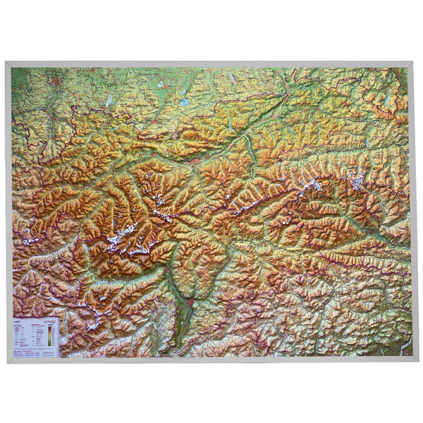 Georelief Tirol (77 x 57 cm) 3D relief map with aluminium frame