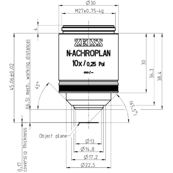 ZEISS Objective N-Achroplan 10x/0.25 pole wd=6.5mm